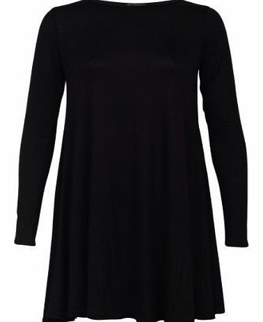 6V Womens Black Long Sleeved Ladies Stretch Jersey Short Mini Swing Dress Size 12/14