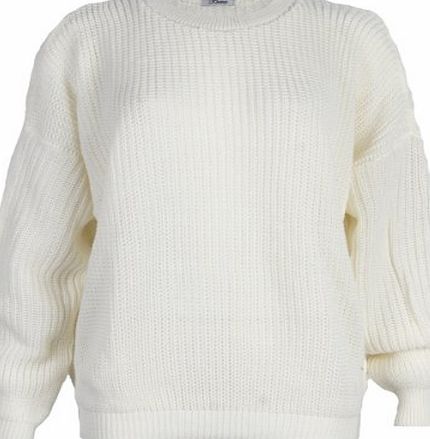 My1stWish 9L Womens Cream Ladies Oversized Knitted Baggy Chunky Jumper Sweater Size 12/14