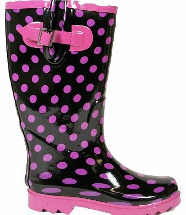 Ladies Purple Spot Wellies Womens Wellington Boots Size 7