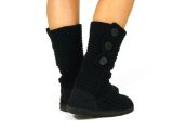 WOMENS BLACK KNITTED CARDI BOOTS LADIES SHOES SIZE 3 UK