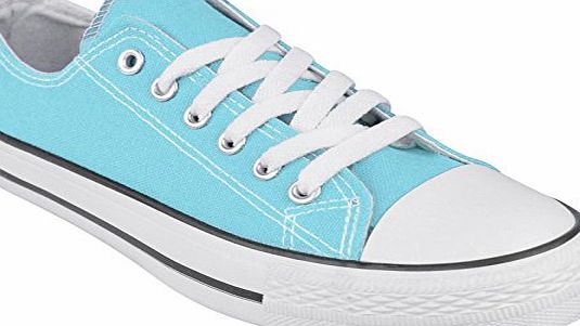 MYSHOESTORE NEW LADIES WOMENS GIRLS CASUAL CANVAS LACE UP PLIMSOLLS FLAT TRAINERS (uk 4, Light Blue)