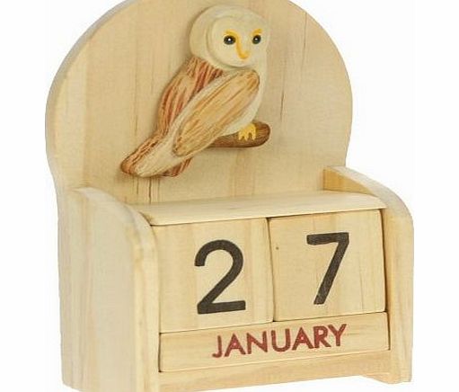 Namesakes Barn Owl Perpetual Calendar : Handcrafted Wood : Size 10.5x7x3.5cm : Top Christmas Gift Idea : Traditional Xmas Present amp; Novelty Stocking Filler For Children, Kids, Boys, Girls, Him, Her amp; Fu