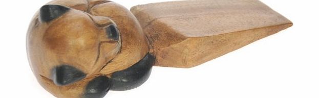 Door Stop : Sleeping Cat : Hand Carved Wood : Traditional Quality Hand Crafted Wooden Animal Doorstop Xmas Gift Idea : Perfect Christmas Present For The Home : Suitable For Mum, Dad, Mother, Father, M