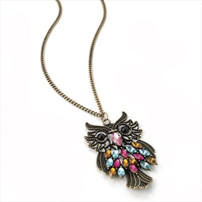 Bronze Multi-Coloured Crystal Owl Long Necklace AJ24475