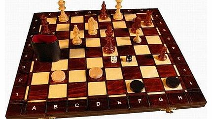 Chess Tournament No 5, Checkers And Backgammon Wooden Set Box