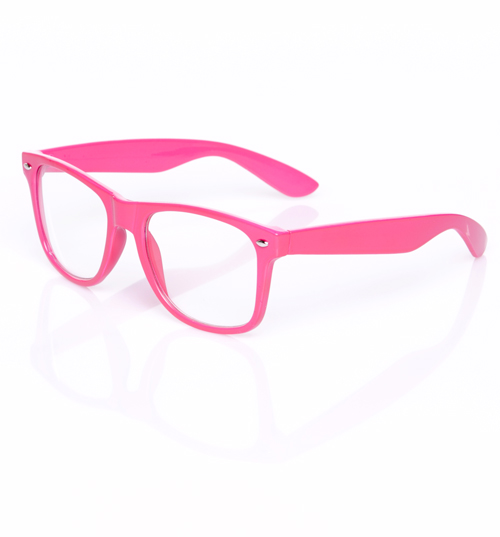 Neon Pink Clear Geek Wayfarer Sunglasses