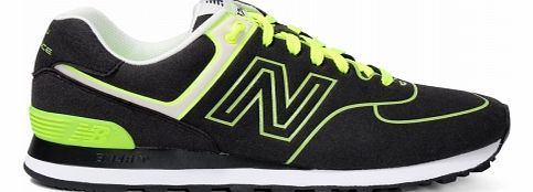 574 Black/Neon Green Suede Trainers