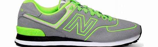 New Balance 574 Grey/Neon Green Suede Trainers