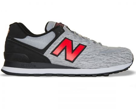 New Balance 574 Trainers Grey/Red/Black Suede