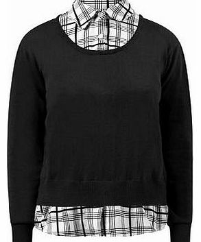 New Look Black Check Contrast 2 In 1 Jumper Blouse 3177290