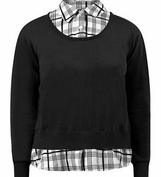 New Look Black Check Contrast 2 In 1 Jumper Blouse 3177292