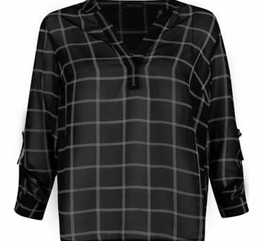 New Look Black Chiffon Grid Print Blouse 3287532