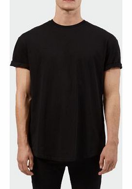Black Longline Zip Side Crew Neck T-Shirt 3242323
