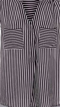 New Look Black Stripe Pocket Front Step Hem Blouse 3508170