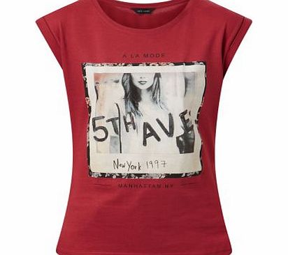 Burgundy Polaroid Girl Roll Sleeve T-Shirt 3360399
