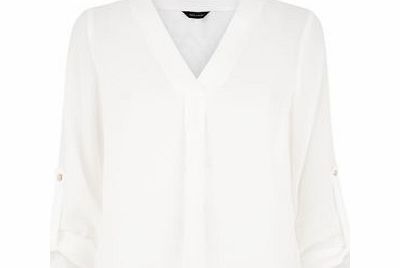 New Look Cream Sheer Notch Neck Roll Sleeve Blouse 3333740
