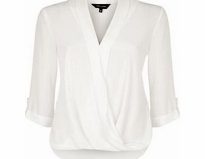 New Look Cream Wrap Front Turn Up Sleeve Blouse 3305720