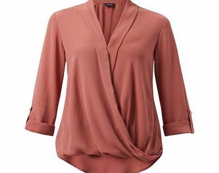 New Look Dark Pink Wrap Front Turn Up Sleeve Blouse 3387278