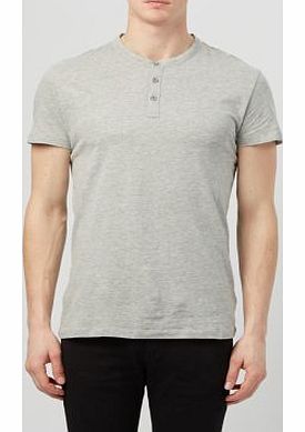 Grey Basic Grandad Collar Button Up T-Shirt