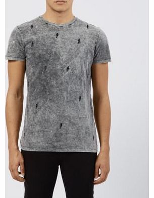 Grey Lightening Bolt Embroidered T-Shirt 3207709