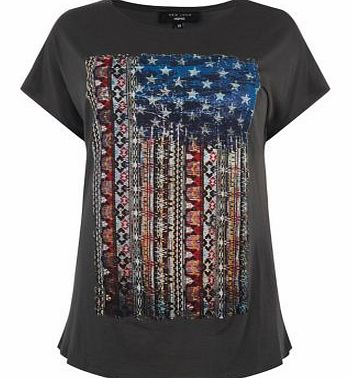 Inspire Dark Grey Aztec USA Flag T-Shirt 3258302