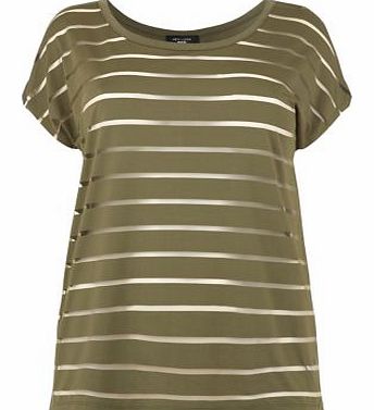 Inspire Khaki Sheer Stripe T-Shirt 3270795