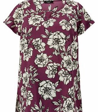 Inspire Purple Curved Hem Floral Print T-Shirt