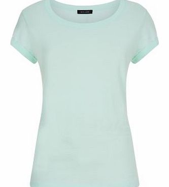 Mint Green Roll Sleeve Plain T-Shirt 3314164