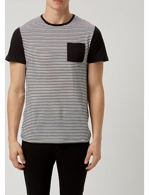 Monochrome Contrast Sleeve Pocket Stripe T-Shirt