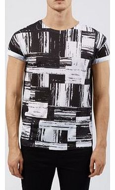 Monochrome Scratchy Grid Print T-Shirt 3183354