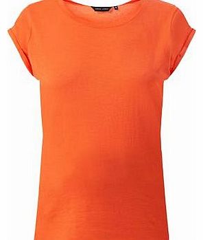 Orange Roll Sleeve Plain T-Shirt 3166902
