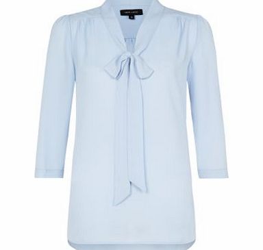 New Look Pale Blue 3/4 Sleeve Pussybow Blouse 3037288