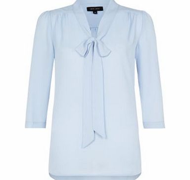 New Look Pale Blue 3/4 Sleeve Pussybow Blouse 3037291