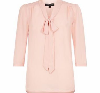 Pink 3/4 Sleeve Pussybow Blouse 3037295