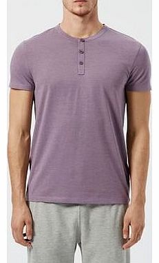 Purple Basic Grandad Collar Button Up T-Shirt