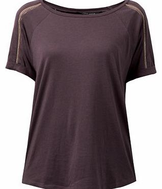 Purple Beaded Trim Roll Sleeve T-Shirt 3206464