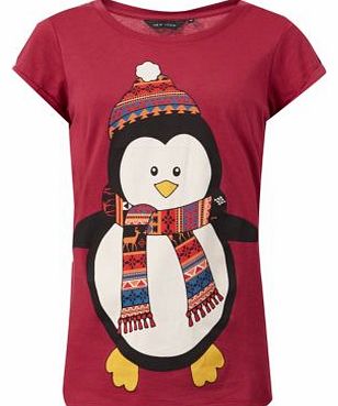 Red Penguin Print Christmas T-Shirt 3226483