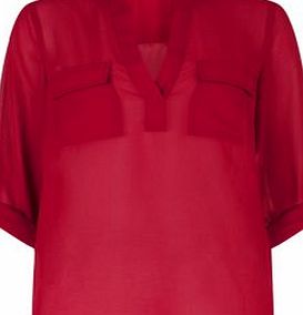 New Look Red Pocket Front Chiffon Blouse 3222762