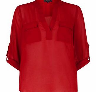 New Look Red Pocket Front Chiffon Blouse 3287656