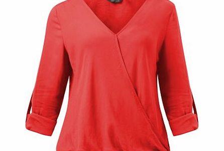 New Look Red Wrap Front Roll Sleeve Blouse 3363397