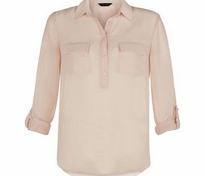 New Look Shell Pink Popcorn Textured Long Sleeve Blouse
