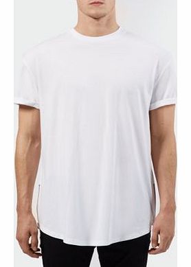 White Longline Zip Side Crew Neck T-Shirt 3242330
