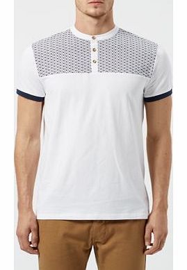 White Printed Neck Grandad Collar T-Shirt 3256360