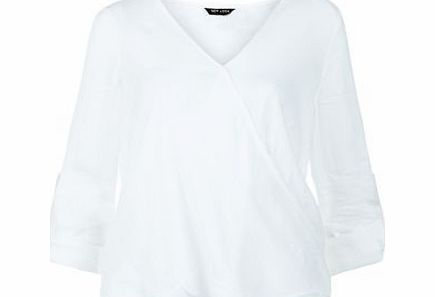 New Look White Wrap Front Roll Sleeve Blouse 3348776