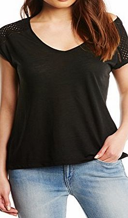 New Look Womens Airtex Insert Short Sleeve T-Shirt, Black, Size 14