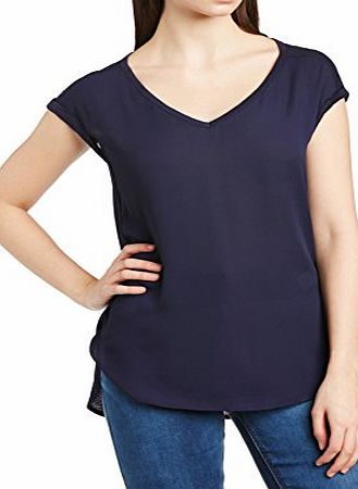 New Look Womens Crepe Front Short Sleeve V-Neck T-Shirt, Navy, Size 14
