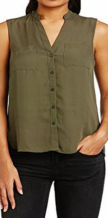 New Look Womens Memphis Pocket Front Sleeveless Shirt, Khaki, Size 16