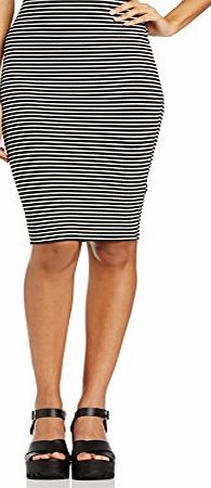 New Look Womens Stripe Print Zip Back Midi Skirt, Black Pattern, Size 12