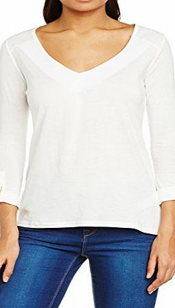 New Look Womens Utility 3/4 Sleeve V-Neck Blouse, Off-White, Size 12