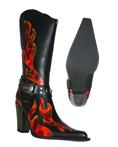New Rock Boots - 7901 - Black with Red Flame